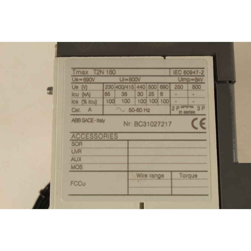 SACE TMAX T2N 160 IEC 60947-2 LN=10A