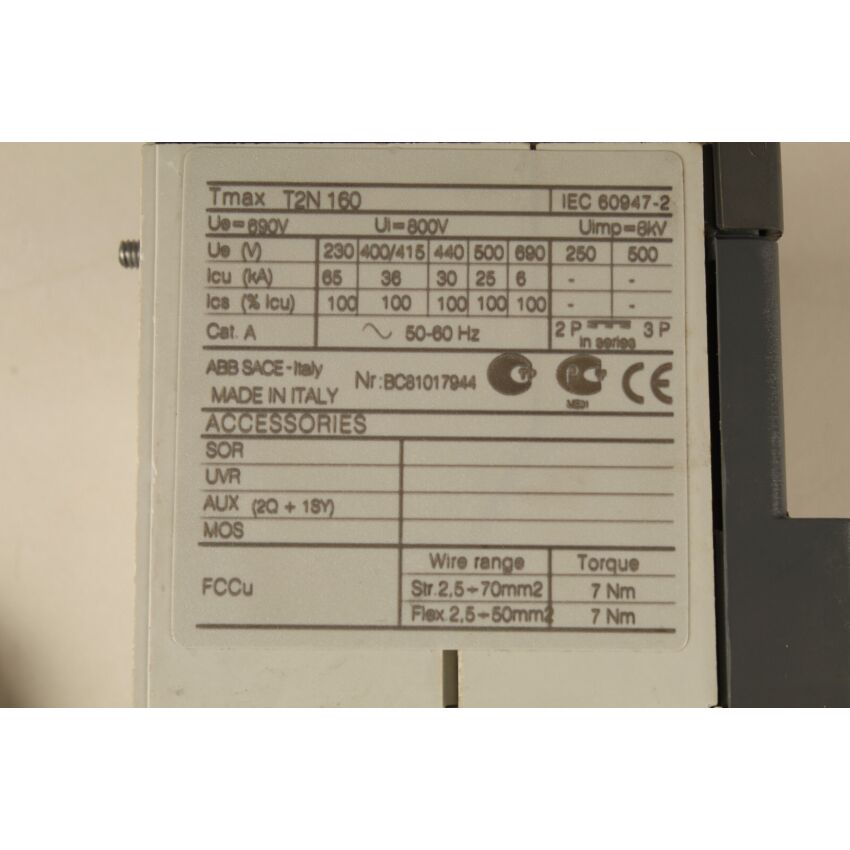 SACE TMAX T2N 160 IEC 60947-2 LN=63A